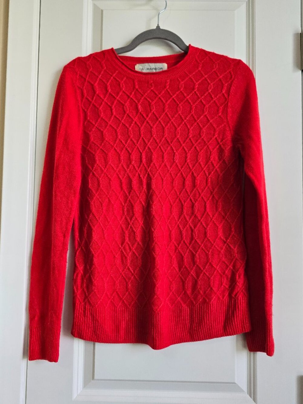 Sag Harbor Red Diamond Cable Knit Crew Neck Sweater